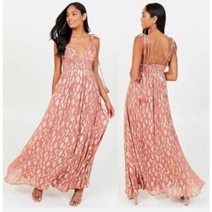 Altar'd State Dusty Coral Metalic Boho Hippie Dress Size Large